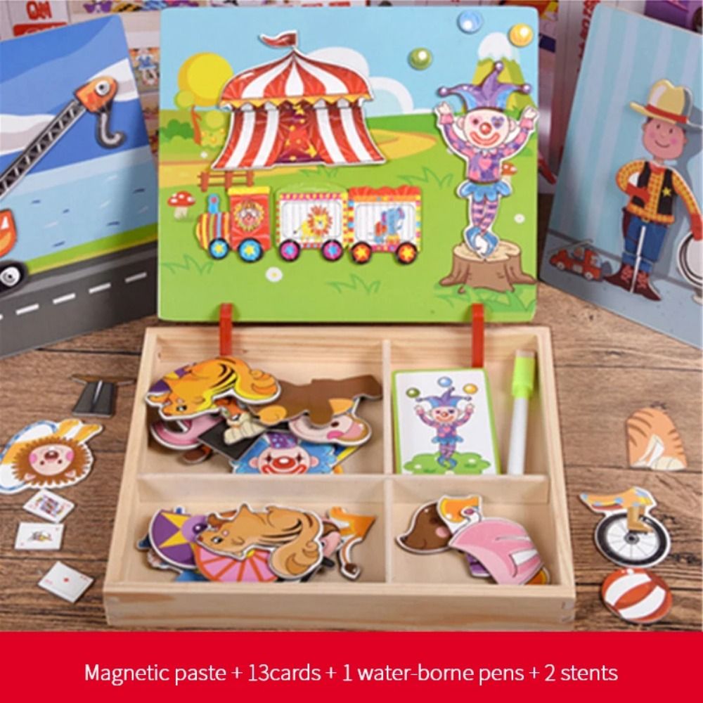 Wood Magnetic 3D Puzzles with  - Kids Toys Drawing Easy ulasan dan harga